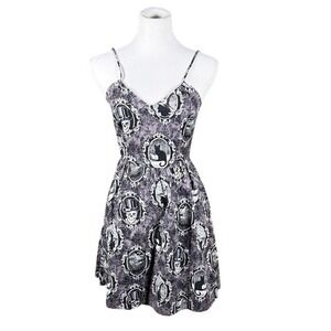 Retrolicious Haunted Portrait Gothic Skulls Cats Cotton Dress Purple Womens S
